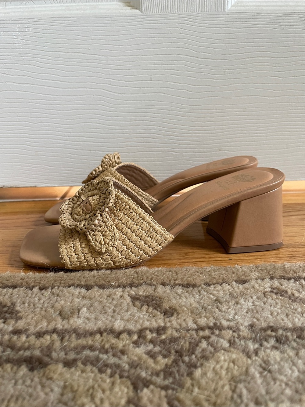 Rattan Woven Flower Slide Sandals - Beige